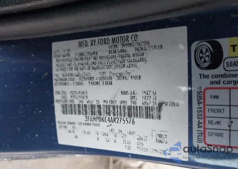 2010 Ford Fusion Sport from USA, damaged, VIN 3FAHP0KC4AR275576